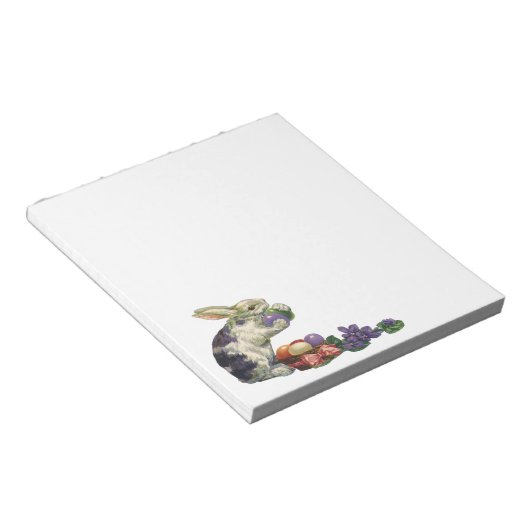 ヴィンテージビクトリアンイースターバニー、花と卵 ノートパッド (アングル)