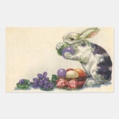 ヴィンテージビクトリアンイースターバニー、花と卵 長方形シール (正面)