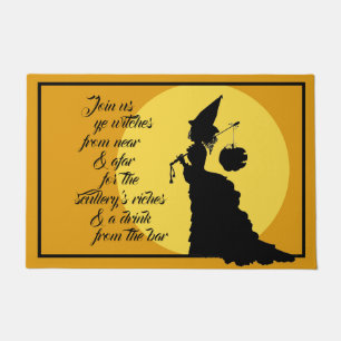 ヴィンテージビクトリアンウィッチシルエットオープンハウス ドアマット