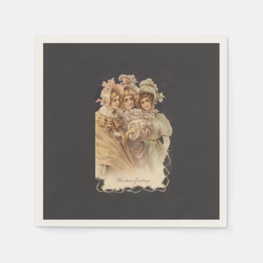 ヴィンテージビクトリアンウィメンズクリスマスホリデーナプキンス スタンダードカクテルナプキン (正面)