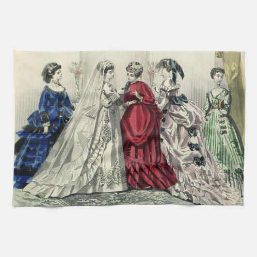 ヴィンテージビクトリアンウェディングパーティブライダルポートレート キッチンタオル (横)