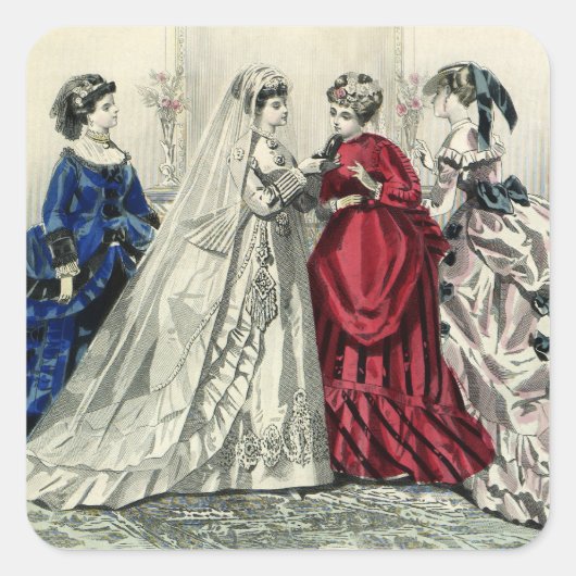 ヴィンテージビクトリアンウェディングパーティブライダルポートレート スクエアシール (正面)