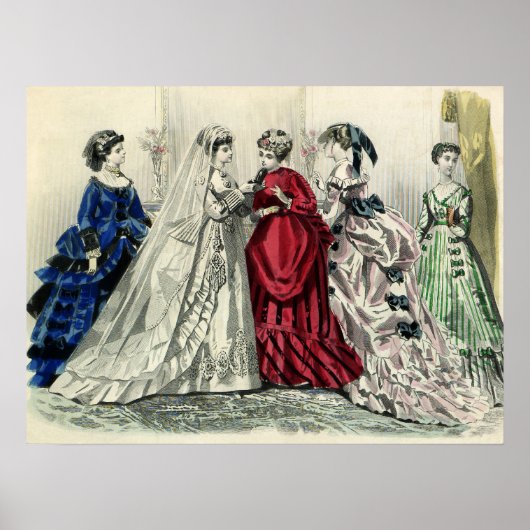 ヴィンテージビクトリアンウェディングパーティブライダルポートレート ポスター (正面)