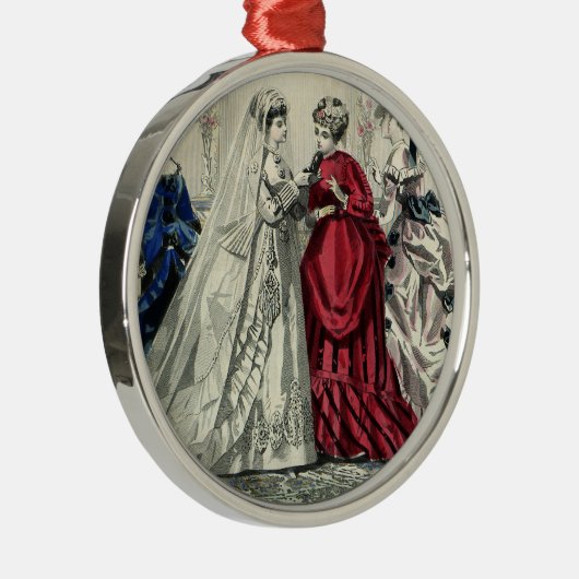 ヴィンテージビクトリアンウェディングパーティブライダルポートレート メタルオーナメント (右)