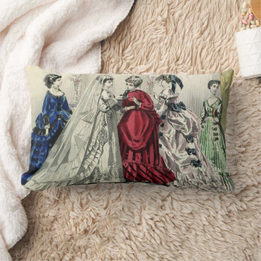 ヴィンテージビクトリアンウェディングパーティブライダルポートレート ランバークッション (ブランケット)