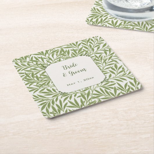ヴィンテージビクトリアンウェディング葉ウィロー スクエアペーパーコースター (アングル)