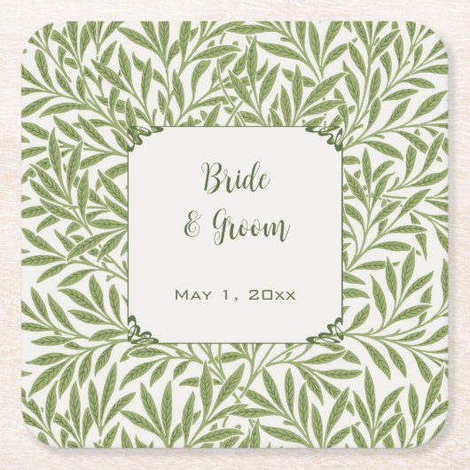 ヴィンテージビクトリアンウェディング葉ウィロー スクエアペーパーコースター (正面)