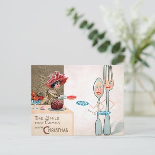 ヴィンテージビクトリアンウッドドールのクリスマスポストカード ポストカード (スタンド正面)