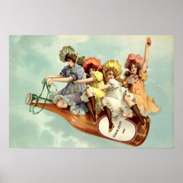 ヴィンテージビクトリアンエラウィメンオンシャンパンボトル ポスター