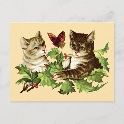 ヴィンテージビクトリアンエラキャッツ&バタフライテンプレート ポストカード (正面)