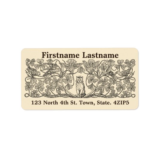 ヴィンテージビクトリアンエラキャットクローバー&バード ラベル (正面)