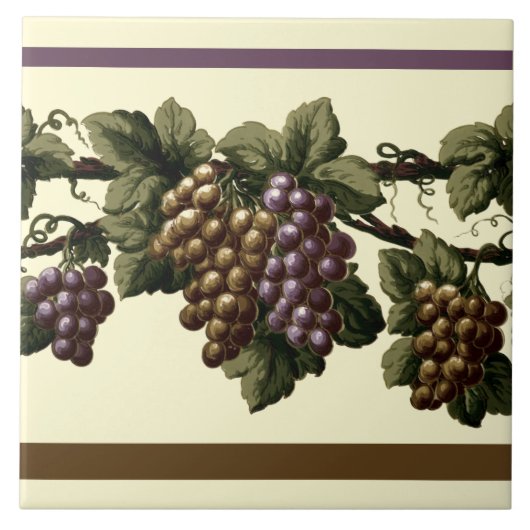 ヴィンテージビクトリアンエラグレープつる植物フリーズパターン タイル (正面)