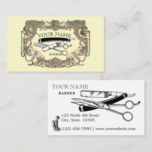 ヴィンテージビクトリアンエラスチームパンク理容師テンプレート 名刺 (正面/裏面)