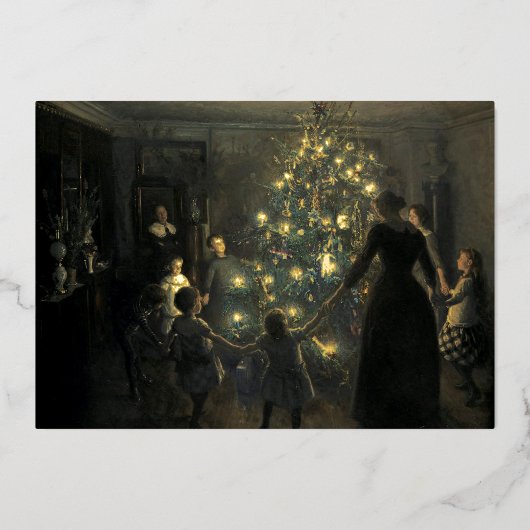 ヴィンテージビクトリアンエラハッピークリスマスツリー 箔シーズンカード (正面)