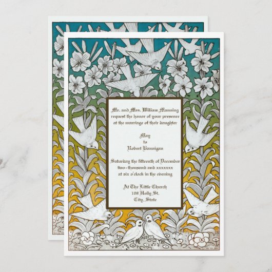 ヴィンテージビクトリアンエラハト&フラワーズ結婚ズ 招待状 (正面/裏面)