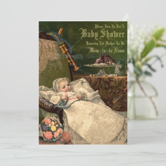 ヴィンテージビクトリアンエラベビーシャワーテンプレート 招待状 (スタンド正面)