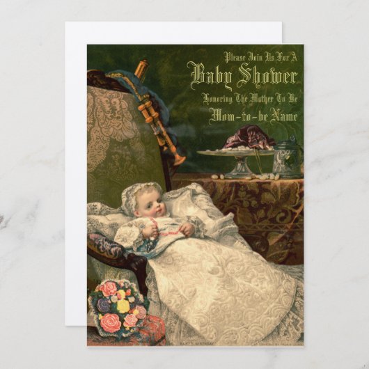ヴィンテージビクトリアンエラベビーシャワーテンプレート 招待状 (正面/裏面)