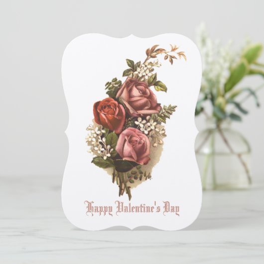 ヴィンテージビクトリアンエラレッドローゼバレンタインホリデー シーズンカード (スタンド正面)