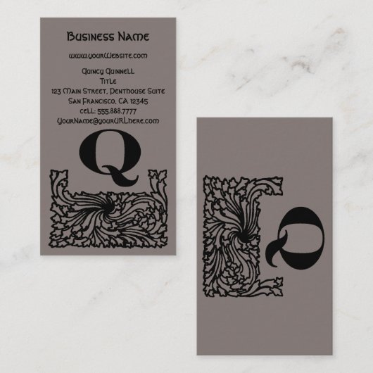 ヴィンテージビクトリアンエレガントモノグラム文字Q 名刺 (正面/裏面)
