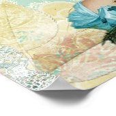 ヴィンテージビクトリアンエレガントレディーブルーレース&フラワーズ ポスター (角)