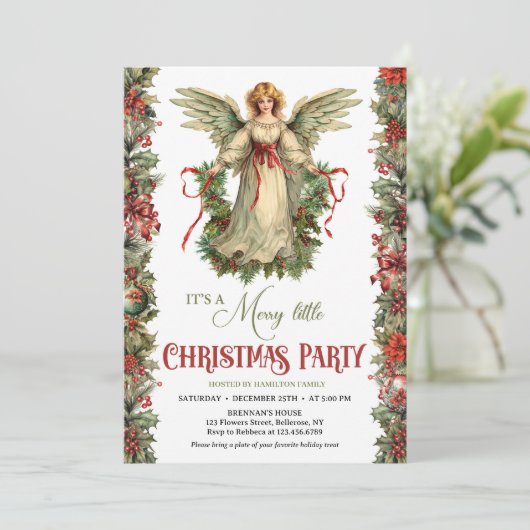 ヴィンテージビクトリアンエンジェルとクリスマスリース 招待状 (スタンド正面)