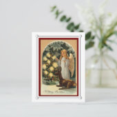 ヴィンテージビクトリアンエンジェルクリスマスの木と動物 シーズンポストカード (スタンド正面)