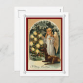 ヴィンテージビクトリアンエンジェルクリスマスの木と動物 シーズンポストカード (正面/裏面)