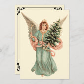 ヴィンテージビクトリアンエンジェルクリスマスパーティの招待状 招待状 (正面/裏面)