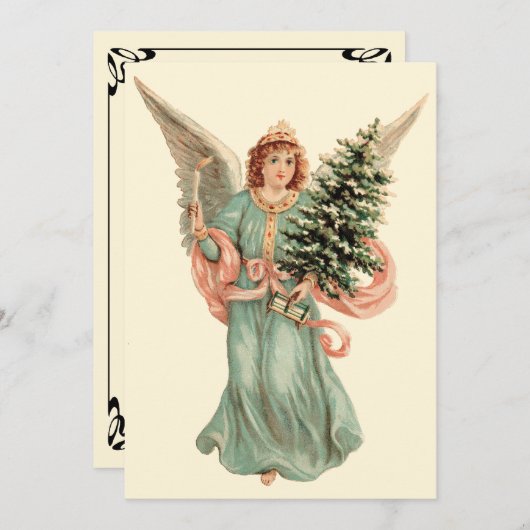 ヴィンテージビクトリアンエンジェルクリスマスパーティの招待状 招待状 (正面/裏面)