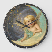 ヴィンテージビクトリアンエンジェルコラージュ銀河系ブルー+金ゴールド ラージ壁時計 (正面)