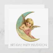 ヴィンテージビクトリアンエンジェル誕生日招待状カード 招待状 (正面/裏面)