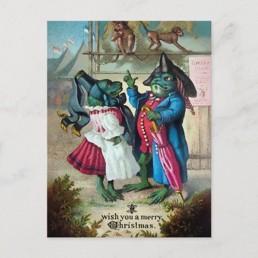 ヴィンテージビクトリアンカエルのクリスマスハガキ ポストカード (正面)