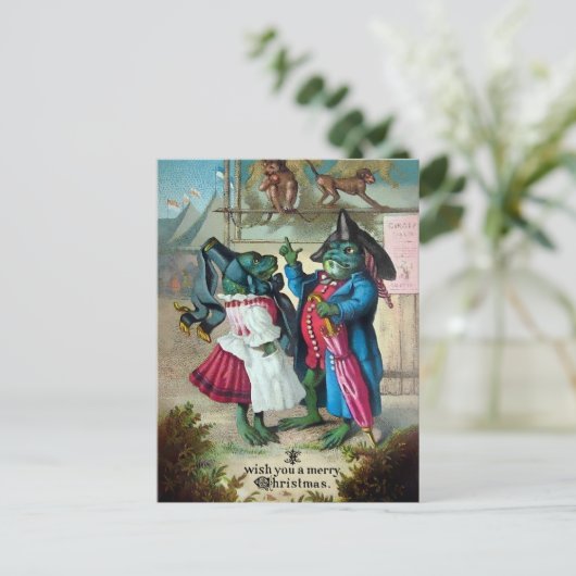 ヴィンテージビクトリアンカエルのクリスマスハガキ ポストカード (スタンド正面)