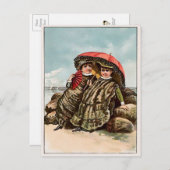 ヴィンテージビクトリアンカキのビーチはがき ポストカード (正面/裏面)