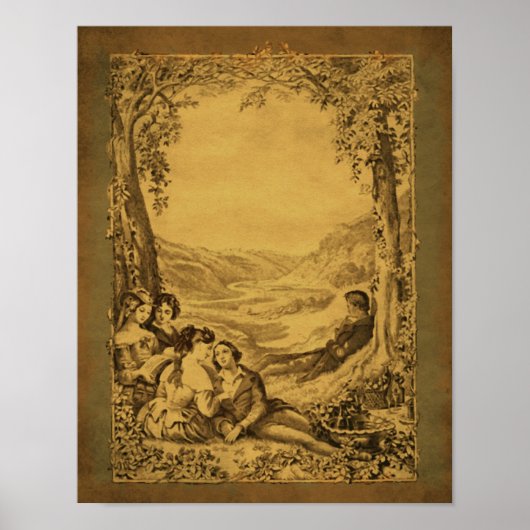 ヴィンテージビクトリアンカップルピクニックアート ポスター (正面)