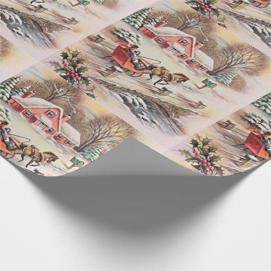 ヴィンテージビクトリアンカントリークリスマス馬車 ラッピングペーパー (角)