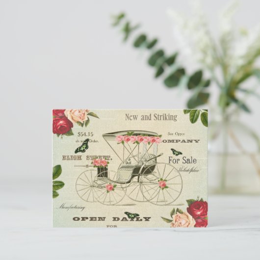 ヴィンテージビクトリアンガーリーはがき付き花 ポストカード (スタンド正面)