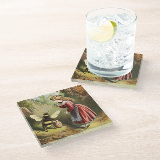 ヴィンテージビクトリアンガールがのまわりにと話す ガラスコースター (アングル)