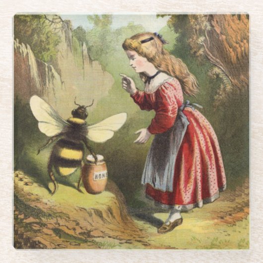 ヴィンテージビクトリアンガールがのまわりにと話す ガラスコースター (正面)