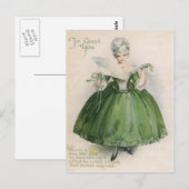 ヴィンテージビクトリアンガールイングリーンセントパトリックの日C ポストカード (正面/裏面)