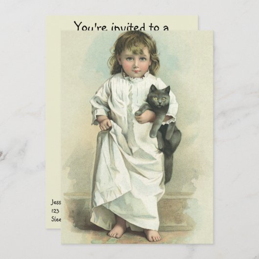 ヴィンテージビクトリアンガールスリープバーバースデーパーティー 招待状 (正面/裏面)