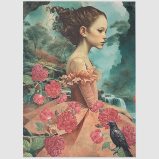 ヴィンテージビクトリアンガールレイブン&レッドキャベツバラ 薄葉紙 (正面)