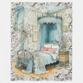 ヴィンテージビクトリアンキャノピーベッドのレースの背景 フリースブランケット (正面)