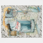 ヴィンテージビクトリアンキャノピーベッドのレースの背景 フリースブランケット (正面(横))