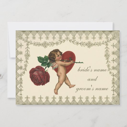 ヴィンテージビクトリアンキューピッドハート結婚式招待状 招待状 (正面)