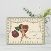 ヴィンテージビクトリアンキューピッドハート結婚式招待状 招待状 (スタンド正面)