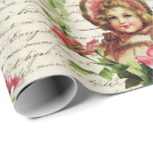 ヴィンテージビクトリアンクリスマスかわいい女の子ピンクの花 ラッピングペーパー (ロールコーナー)