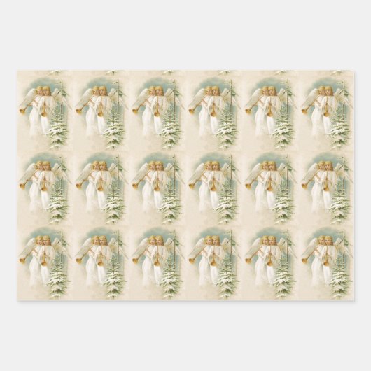 ヴィンテージビクトリアンクリスマスの天使と木 ラッピングペーパーシート (正面3)