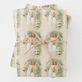 ヴィンテージビクトリアンクリスマスの天使と木 ラッピングペーパーシート (インサイチュ)