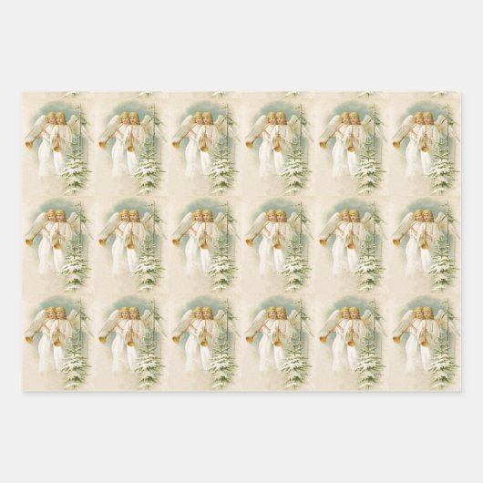 ヴィンテージビクトリアンクリスマスの天使と木 ラッピングペーパーシート (正面)